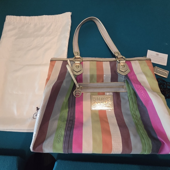 Colorful Striped Coach Tote Bag - Picture 1 of 13